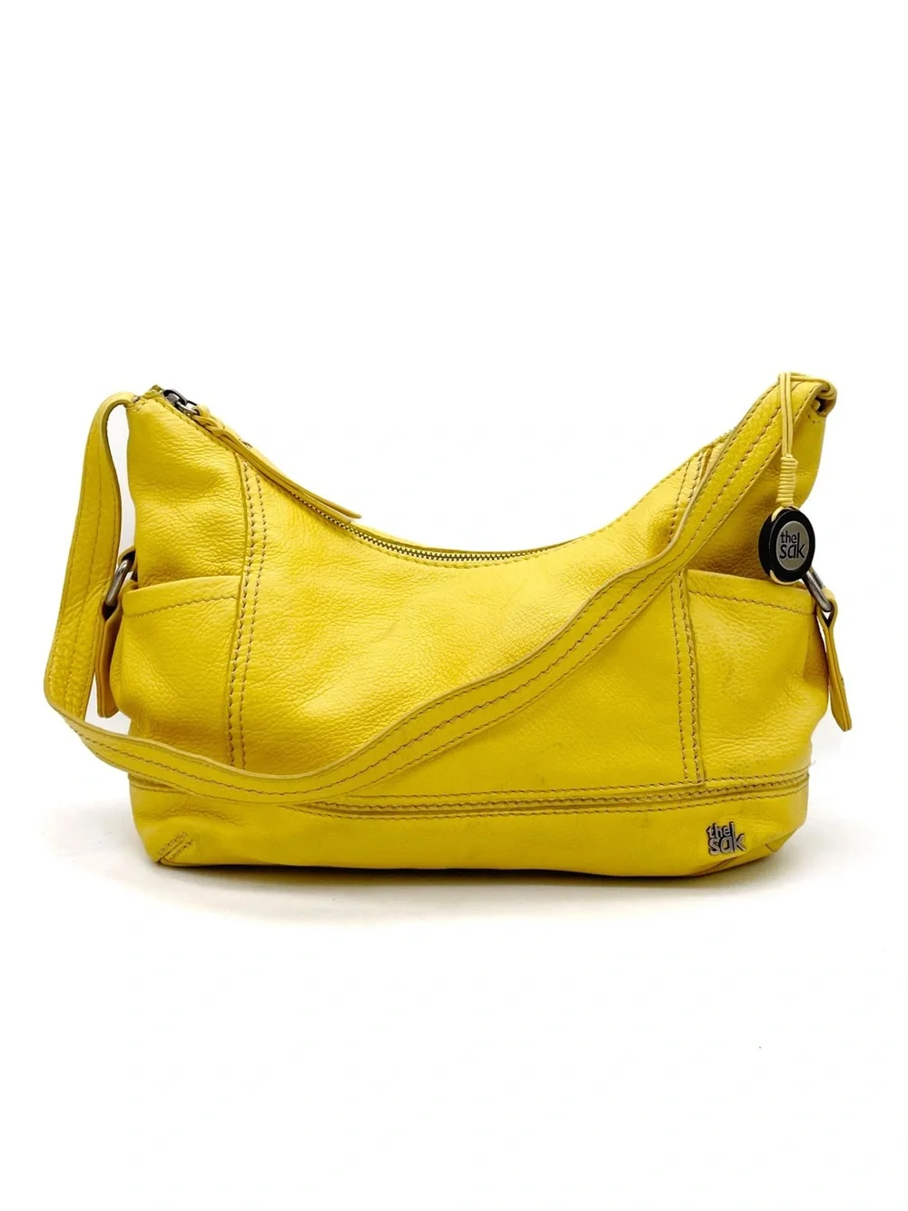 The Sak Kendra Hobo Shoulder Bag Mustard Yellow Leather Slouchy Zip Pocket Purse